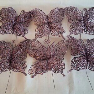 Lot of 6 Purple Glitter Decorative Butterflies